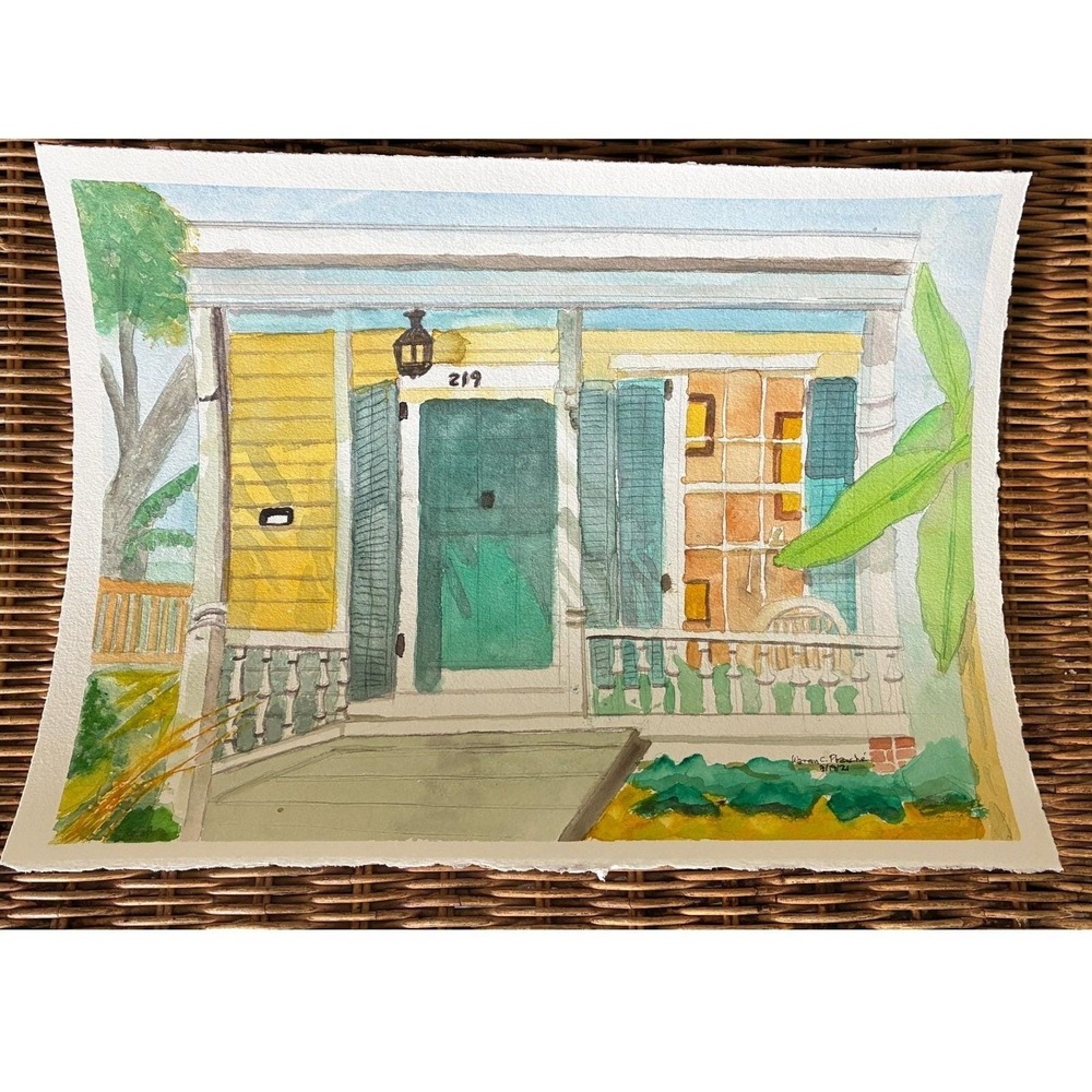 Warren C. Plauche Key West Porch Original Watercolor Painting 2021 Signed 11x15